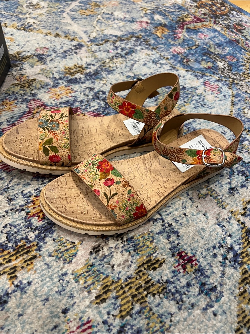 Style & Co. Floral Cork-Textured Ankle-Strap Sandals in floral print